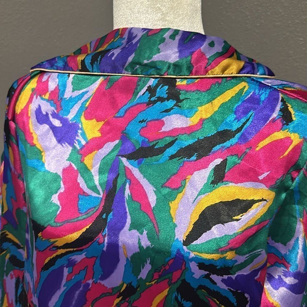 Vintage Adolfo Multicolored Long Sleeved Silky Nightgown L - Picture 8 of 8